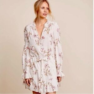 Paige Yardley Shadows Floral Mini Dress Long Sleeve Tiered Skirt XS